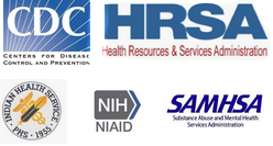 Government logos: C.D.C., H.R.S.A., Indian Health Service,N.I.H., S.A.M.H.S.A.