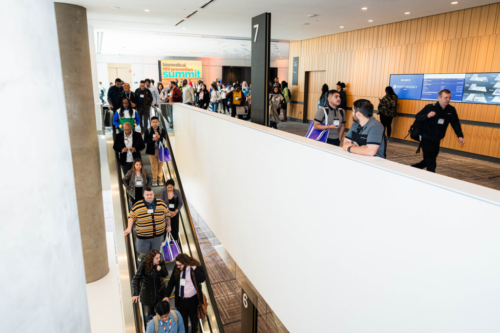 Conference goers coming a going from the convention.