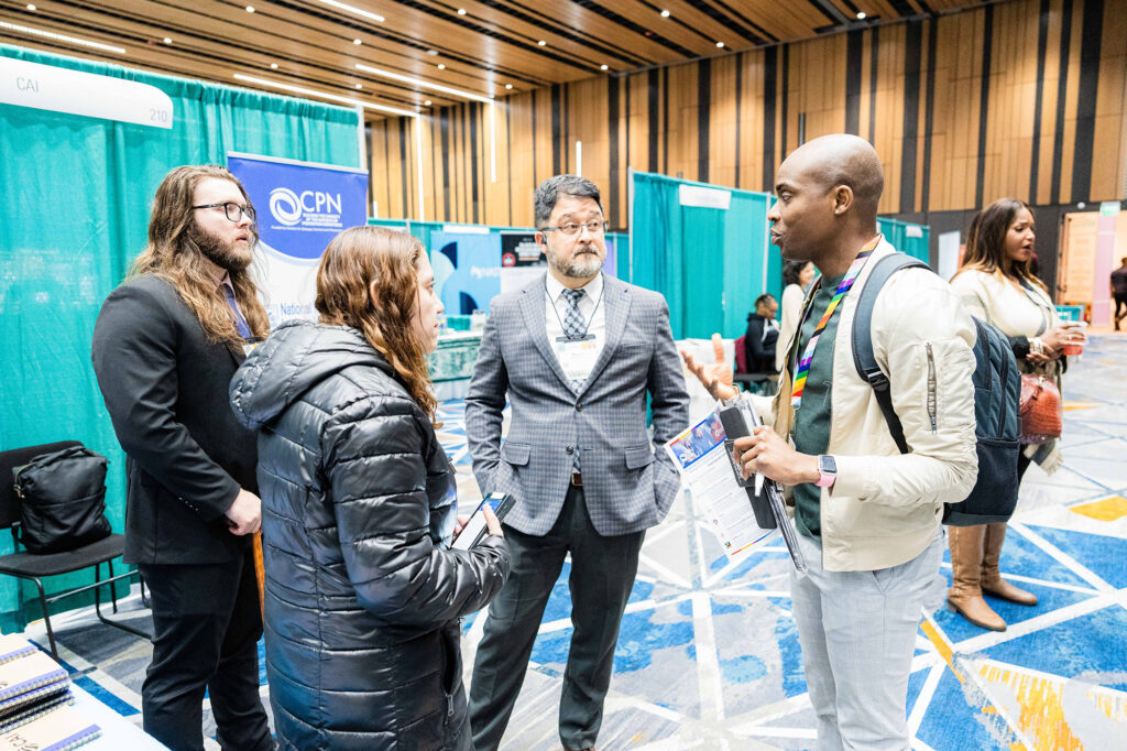 People in conversation.